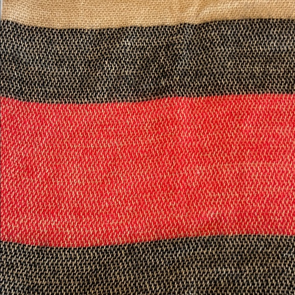 Plaid Blanket Scarf with Red and Tan Accents - Picture 3 of 4